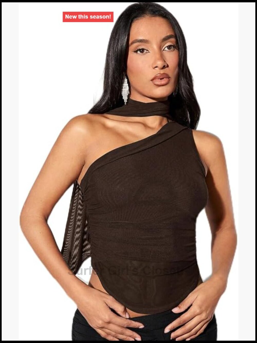 Women's Y2K Mesh Scarf Top One Shoulder Sheer Blouse Night Out